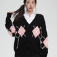 Checkered Black & Pink Knit Cardigan