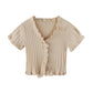 Waved Button-up Knit Top - Cream