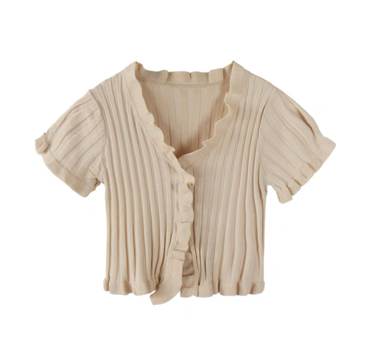 Waved Button-up Knit Top - Cream