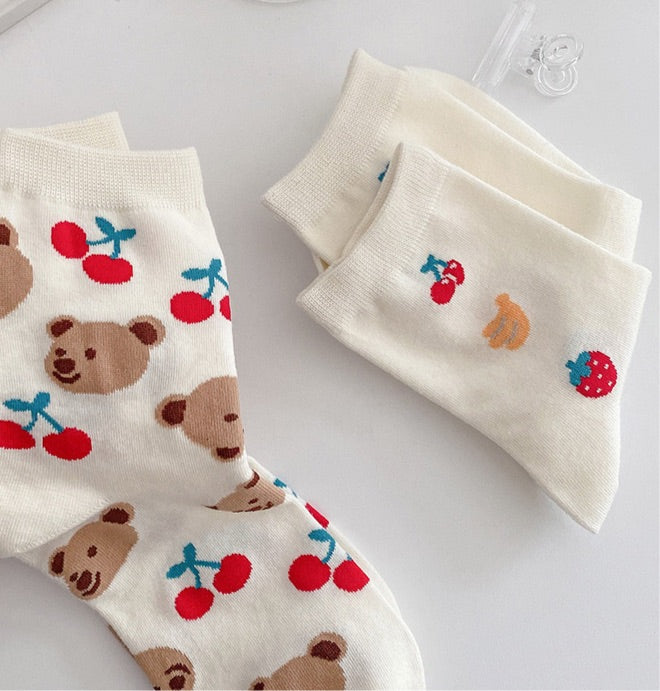 Pattern Crew Socks - Bear